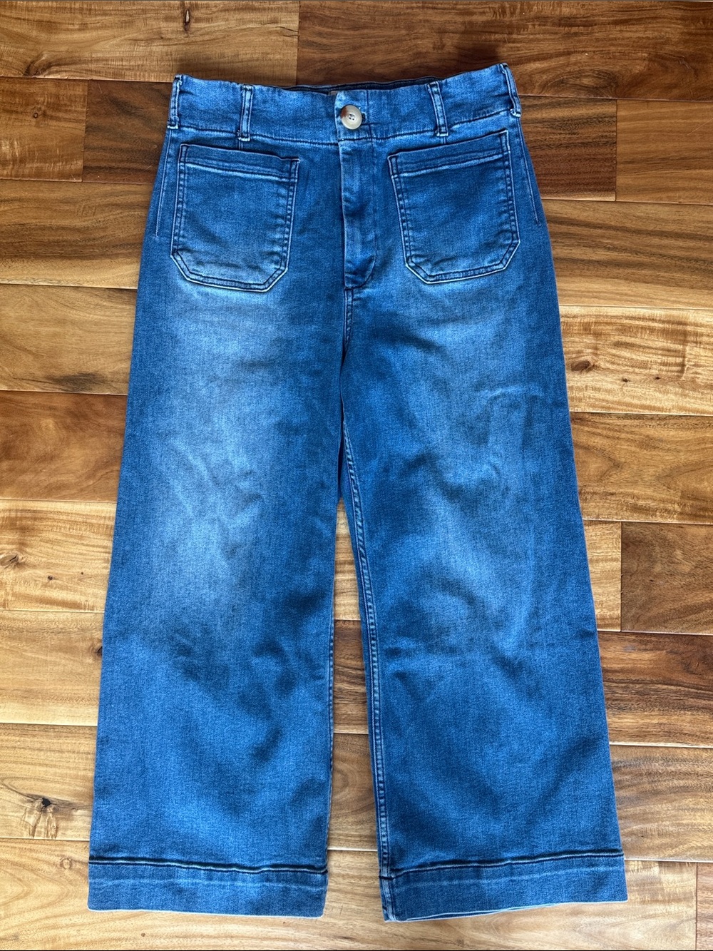 Maeve Colette Wide Leg Cropped Jeans in Blue size 30P